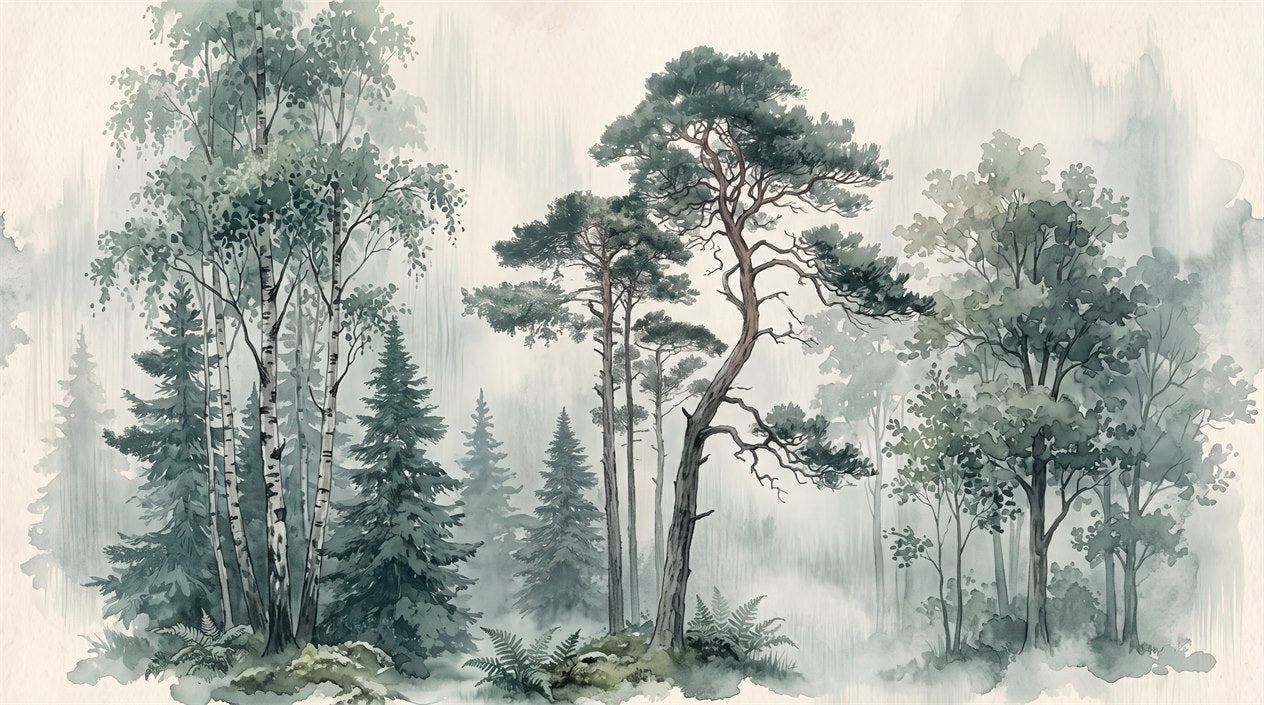 Cool Misty Forest Wallpaper Mural pattern