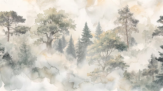 Blue Misty Forest Wallpaper Mural pattern