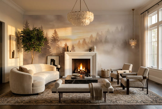 Silver Gold Misty Forest Wallpaper Mural room scene