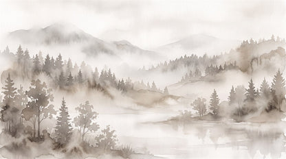 Sepia Grey Misty Forest Wallpaper Mural pattern