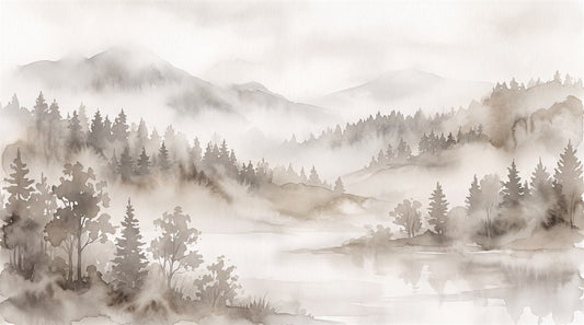 Sepia Grey Misty Forest Wallpaper Mural pattern
