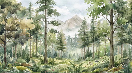 Woodland Forest Green Wallpaper Mural pattern