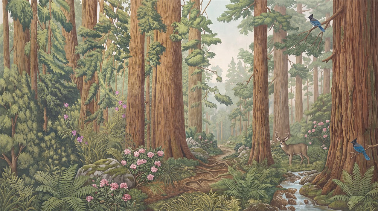 Giant Green Redwood Forest Wallpaper Mural pattern