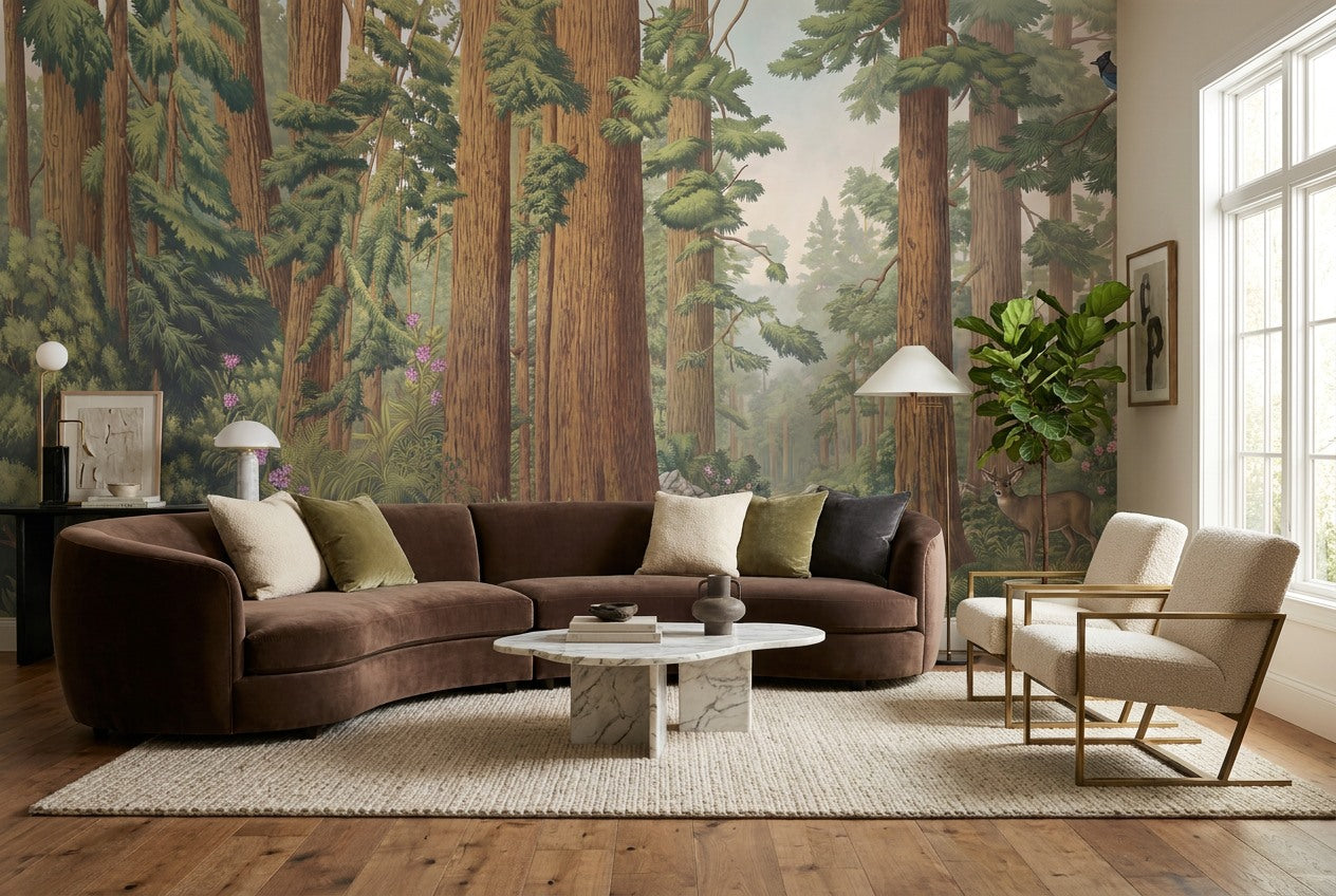 Giant Green Redwood Forest Wallpaper Mural room scene