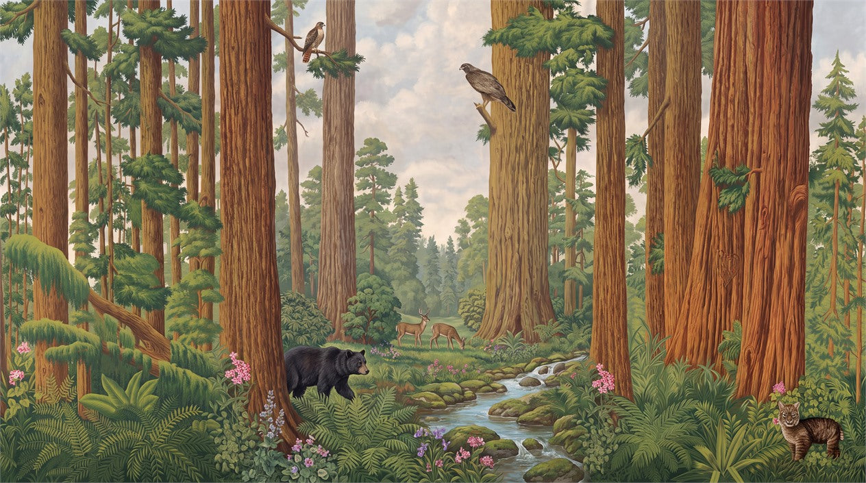 Majestic Brown Redwood Forest Wallpaper Mural pattern