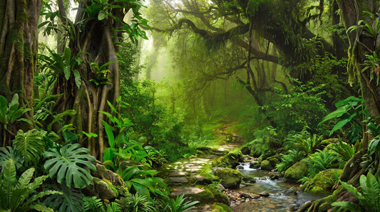 Verdant River Green Jungle Wallpaper Mural pattern