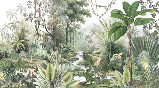 Jade Rainforest Green Jungle Wallpaper Mural pattern