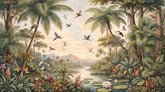 Gold Bird Vintage Jungle Wallpaper Mural