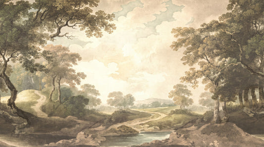 Tan River Old-World Jungle Wallpaper Mural pattern