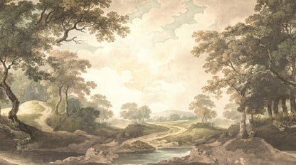 Tan River Old-World Jungle Wallpaper Mural pattern