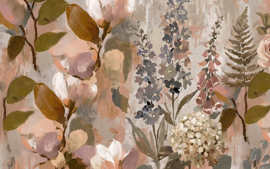 Blush Painted English Garden Wallpaper Mural - 2