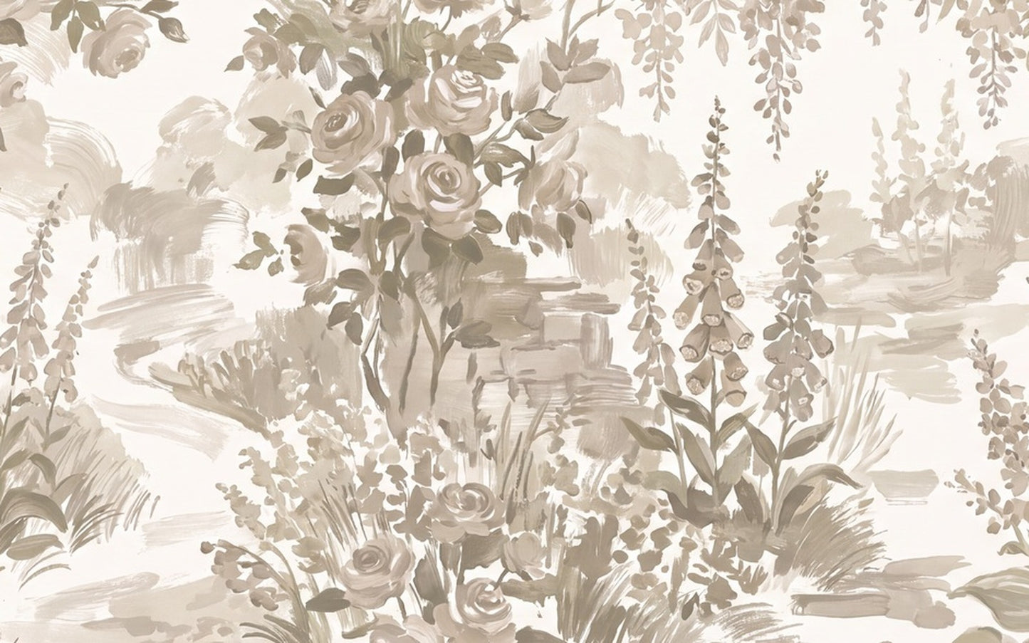 Olive Woodland Floral Garden Wallpaper Mural - 2