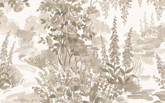 Olive Woodland Floral Garden Wallpaper Mural - 2