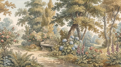 Cream Woodland Bench Garden Wallpaper Mural - 2