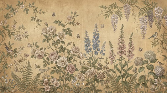 Moss Vintage Wildflower Garden Wallpaper Mural - 2