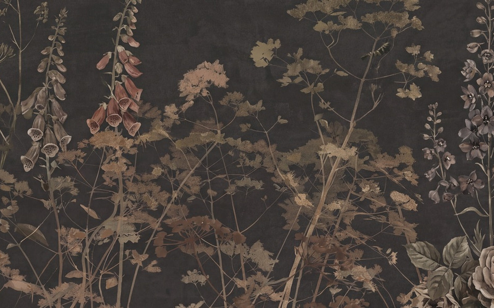 Dark Gold Wildflower English Garden Wallpaper Mural - 2
