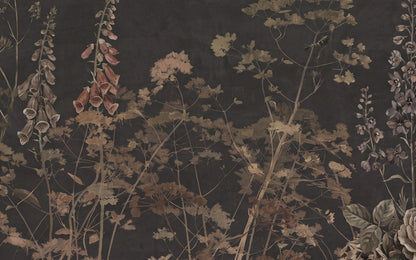 Dark Gold Wildflower English Garden Wallpaper Mural - 2