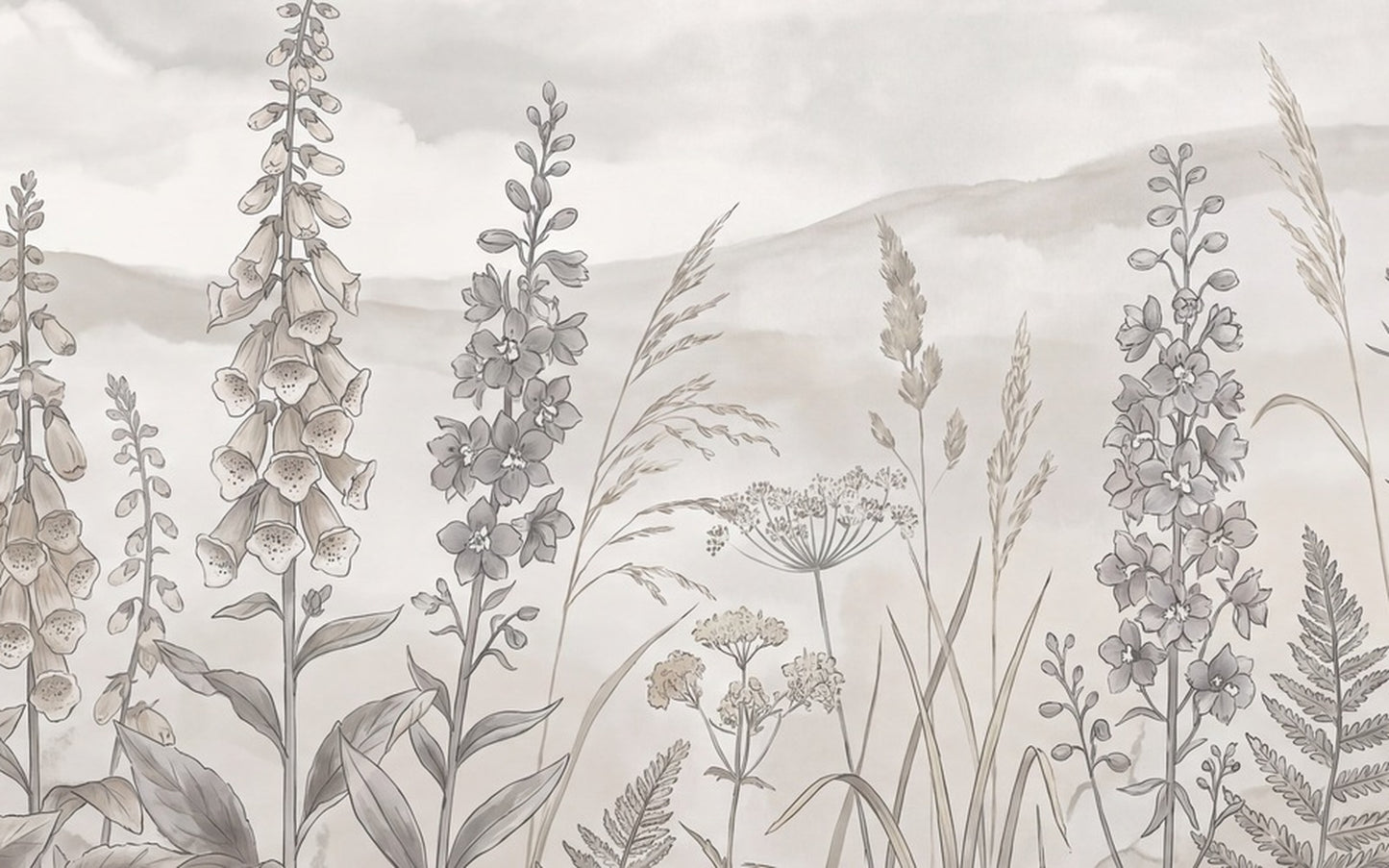 Pearl Foxglove Meadow Wallpaper Mural - 2
