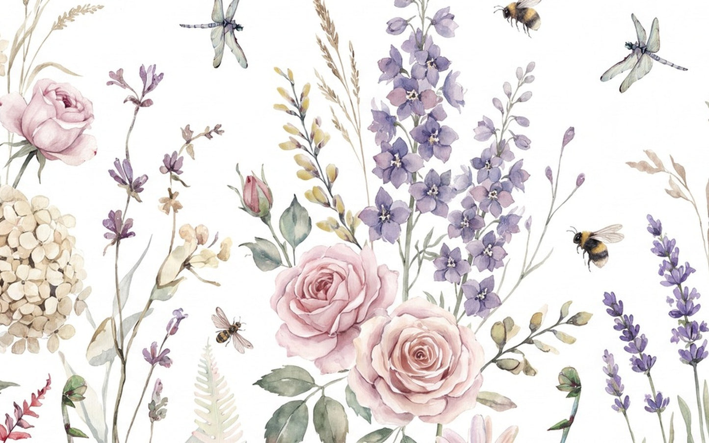 Clay Rose and Lavender Garden Wallpaper Mural - 2