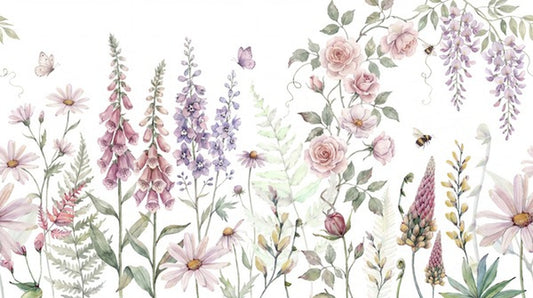Sage Watercolor Wildflower Garden Wallpaper Mural - 2