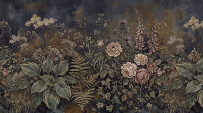 Midnight Blue Floral Garden Wallpaper Mural - 2