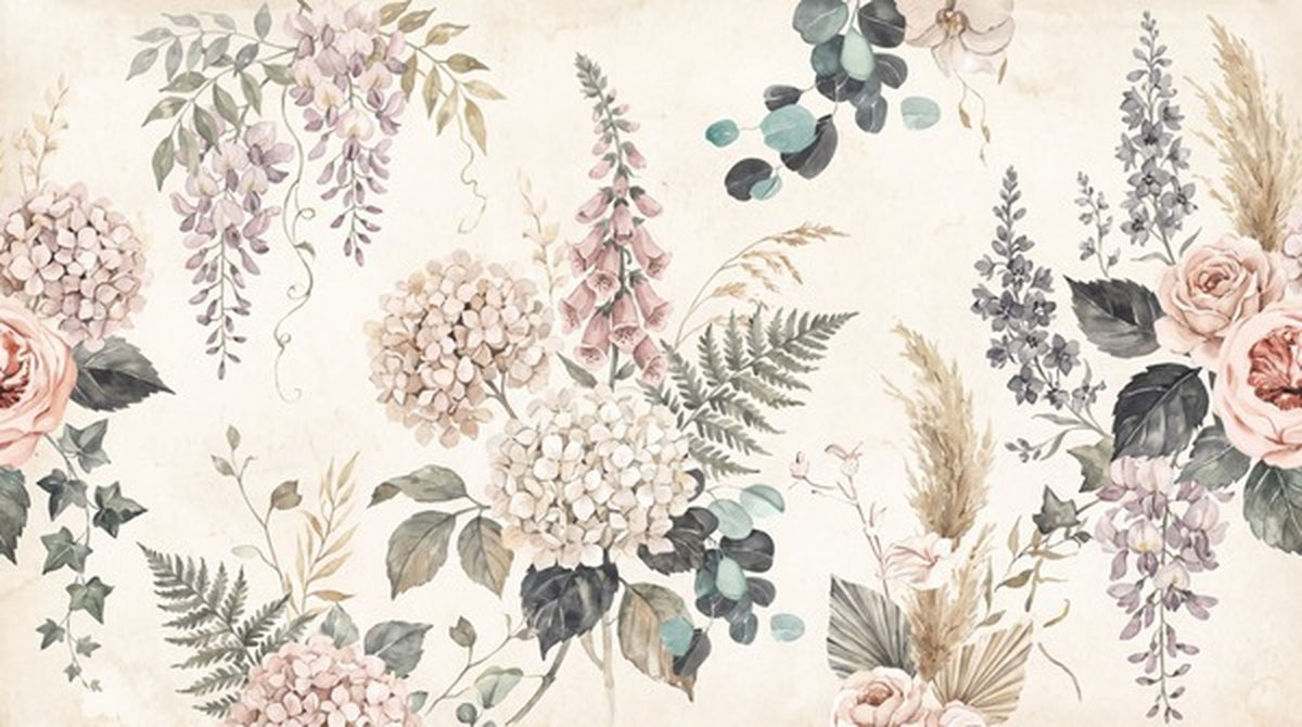 Cream Hydrangea and Rose Garden Wallpaper Mural - 2