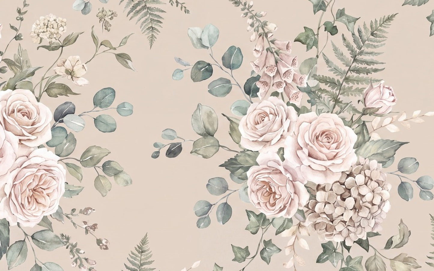 Beige Rose Bouquet Garden Wallpaper Mural - 2