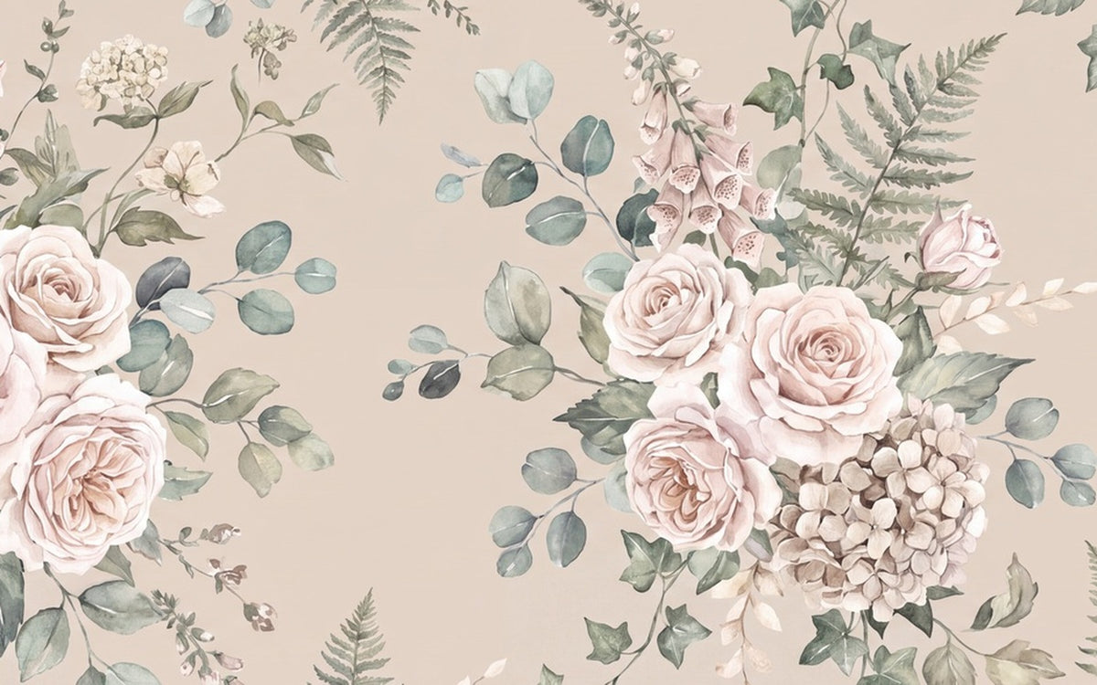 Beige Rose Bouquet Garden Wallpaper Mural - 2