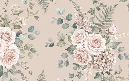 Beige Rose Bouquet Garden Wallpaper Mural - 2