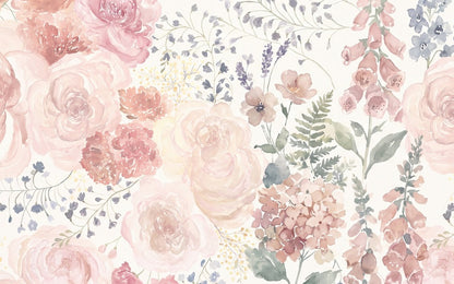 Blush Watercolor Flower Garden Wallpaper Mural - 2