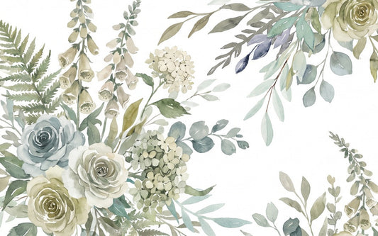 Sage Botanical Corner Garden Wallpaper Mural - 2