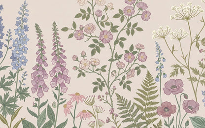 Beige Foxglove Meadow Garden Wallpaper Mural - 2