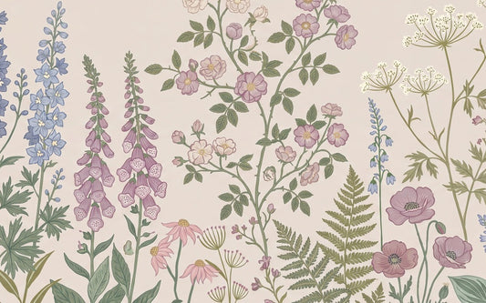 Beige Foxglove Meadow Garden Wallpaper Mural - 2