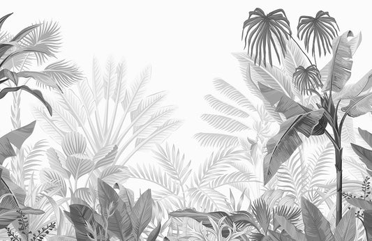 Monochrome Tropical Botanical Mural Wallpaper