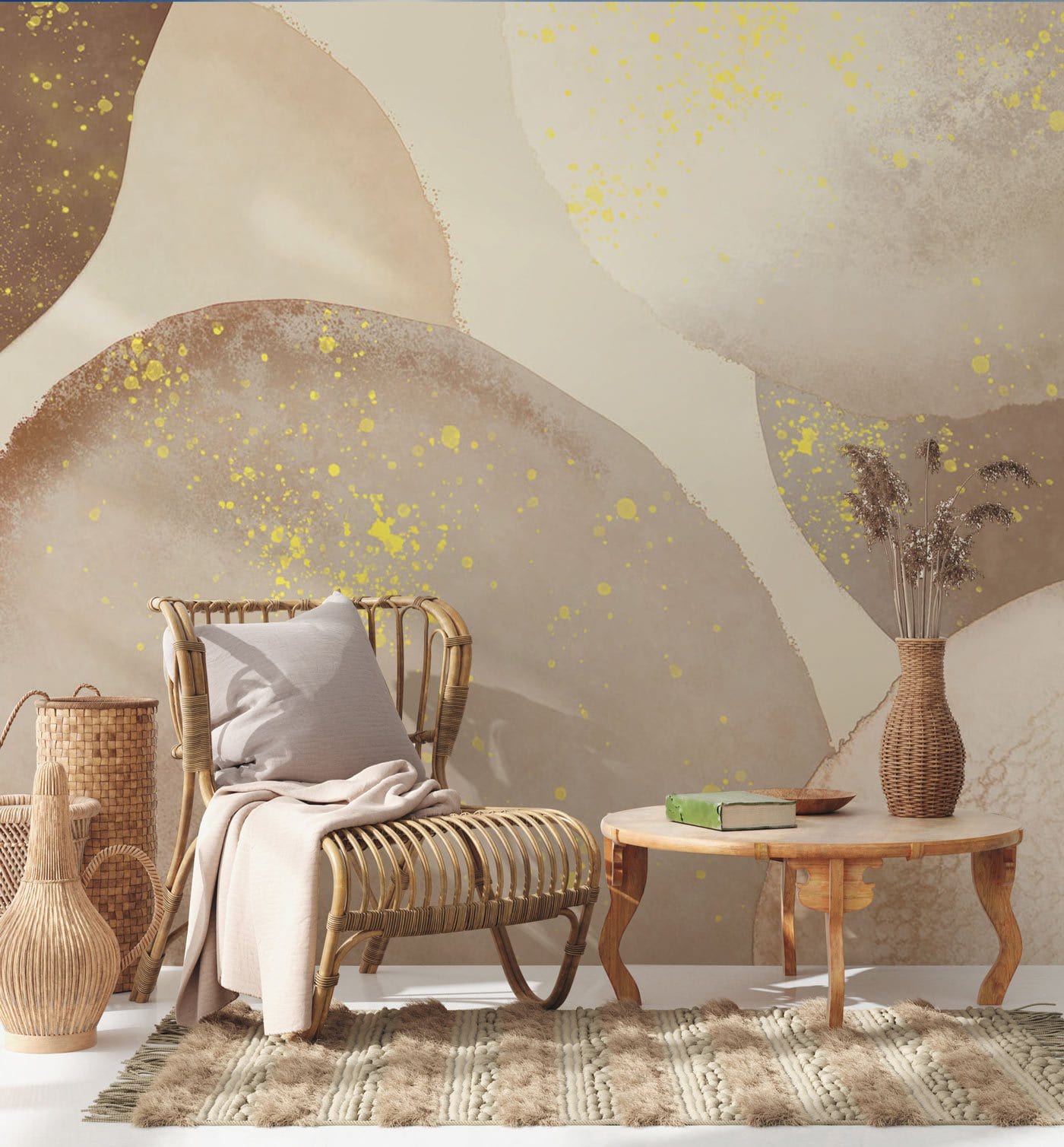 Abstract Gold Speckle Beige Mural Wallpaper