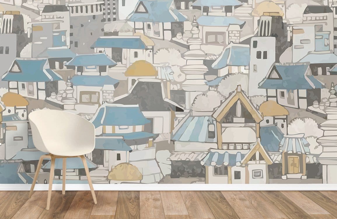 Watercolor building wallpaper mural for room