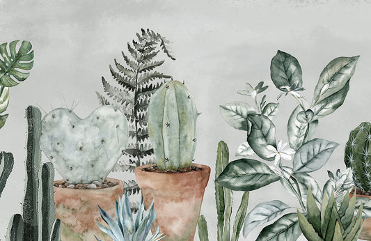 Botanical Cactus Watercolor Mural Wallpaper