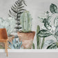 Watercolor Cactus Leaves Wall Mural Room