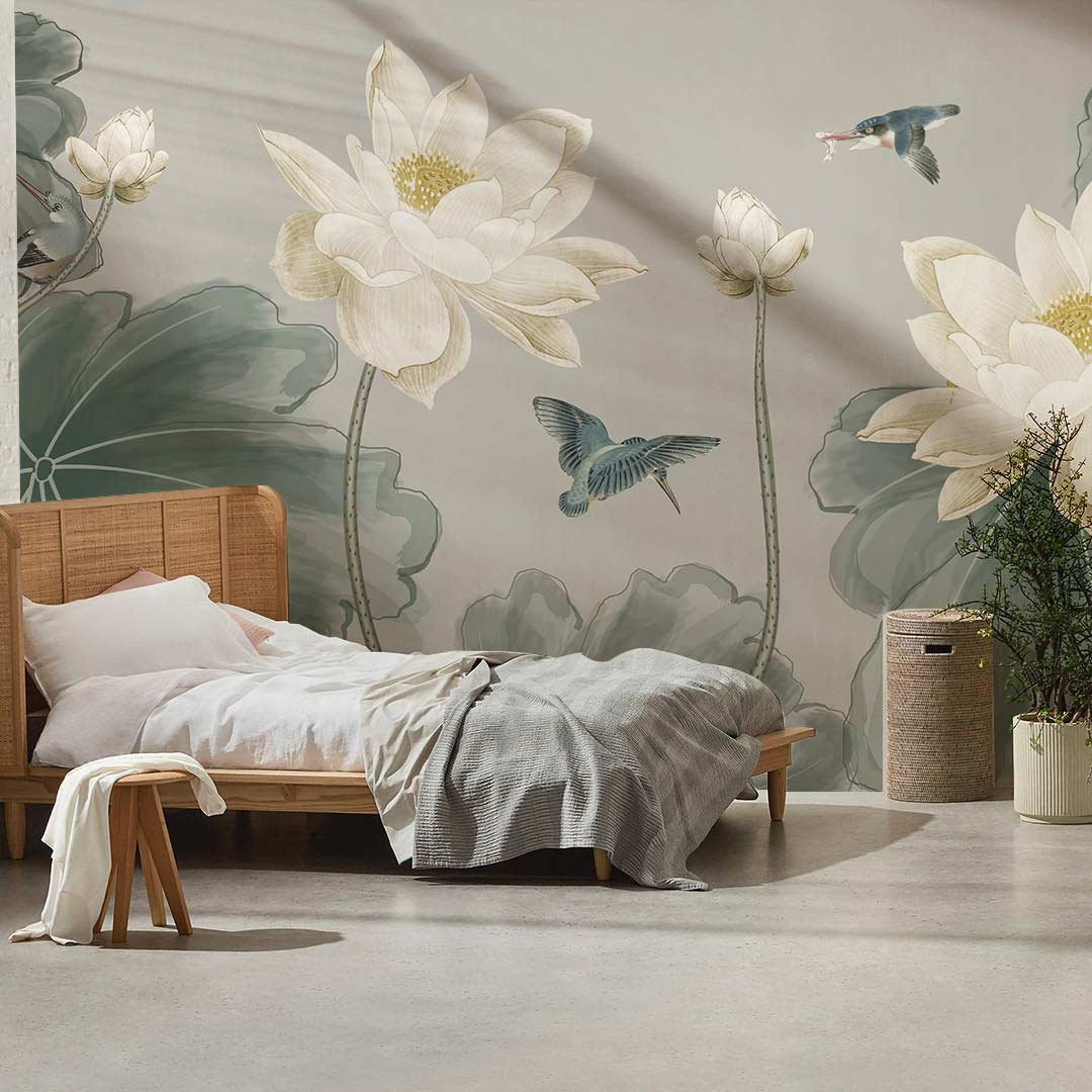 Elegant Lotus Floral Nature Mural Wallpaper