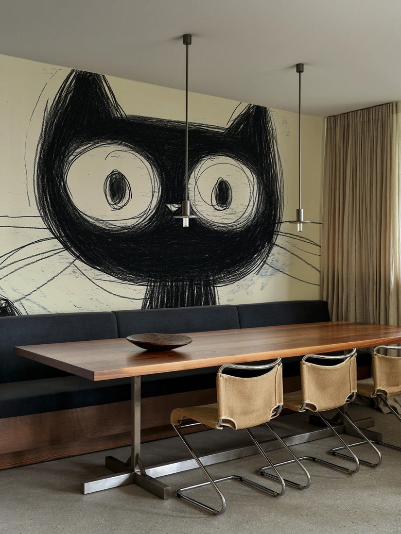 Whimsical Sketch Cat Mural Wallpaper