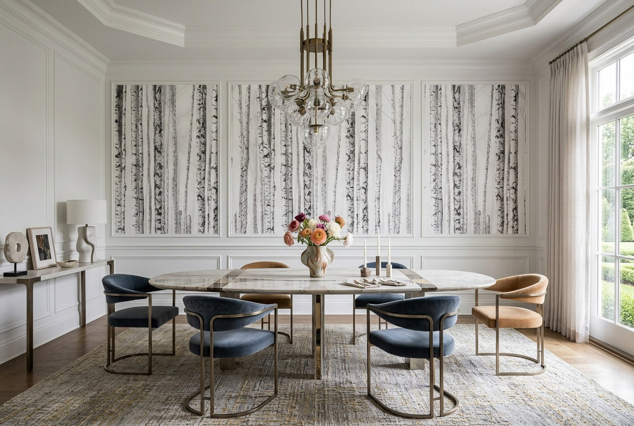 Simple White Birch Forest Wallpaper Mural room scene