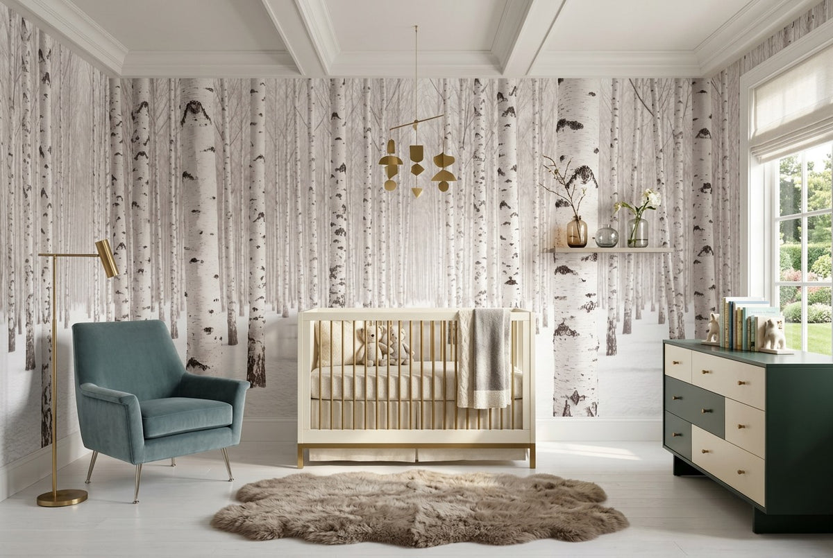 Rustic White Birch Forest Wallpaper Mural room scene