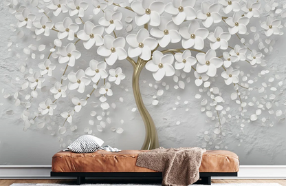 Wallpaper mural with white blossom petals for the wall