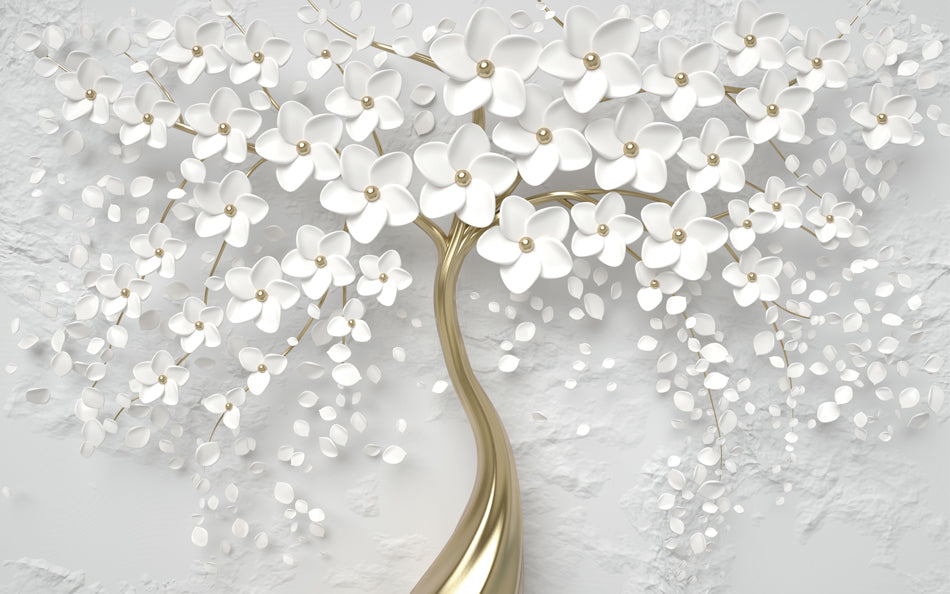 Elegant White Floral 3D Mural Wallpaper