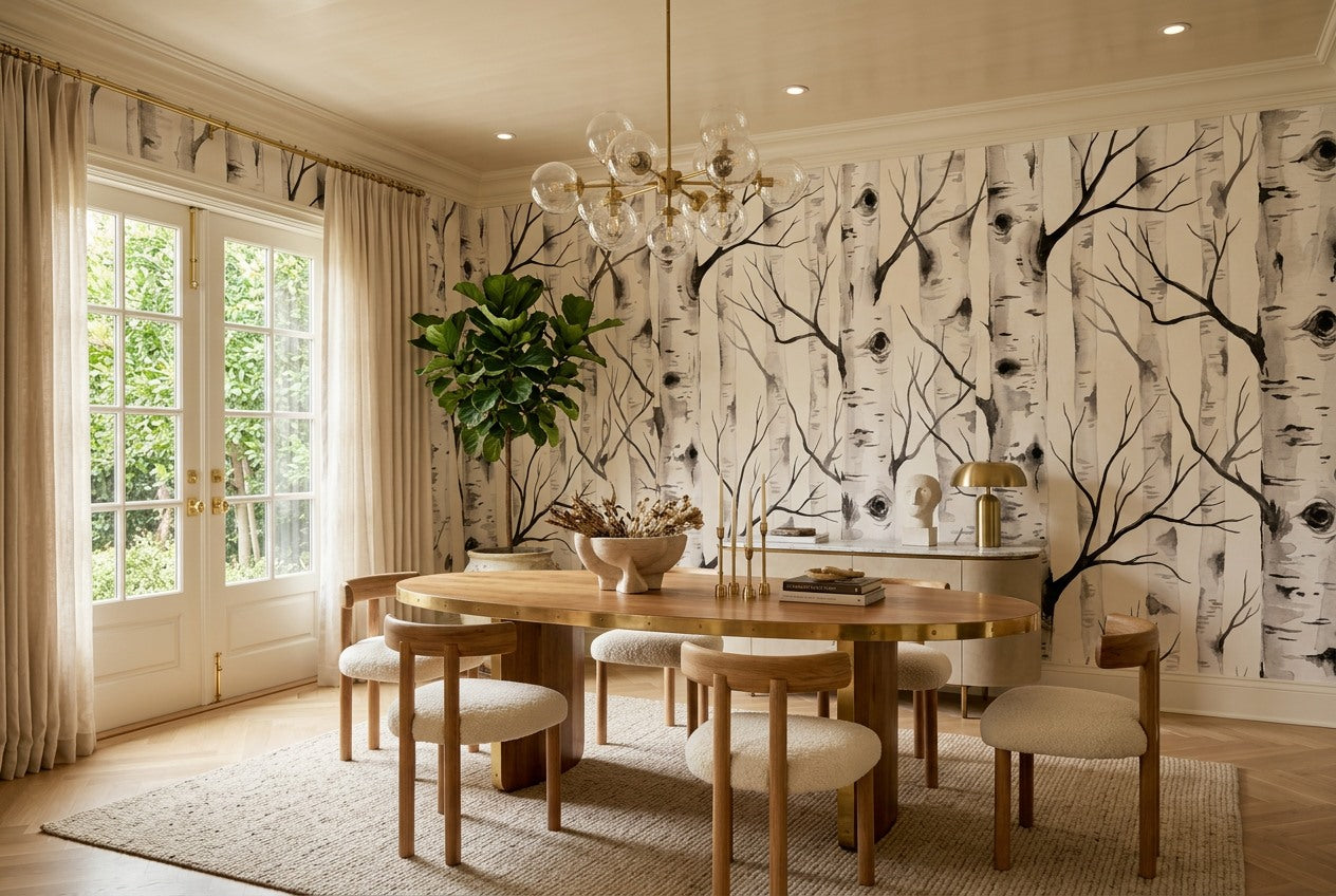 Delicate White Birch Forest Wallpaper Mural room scene