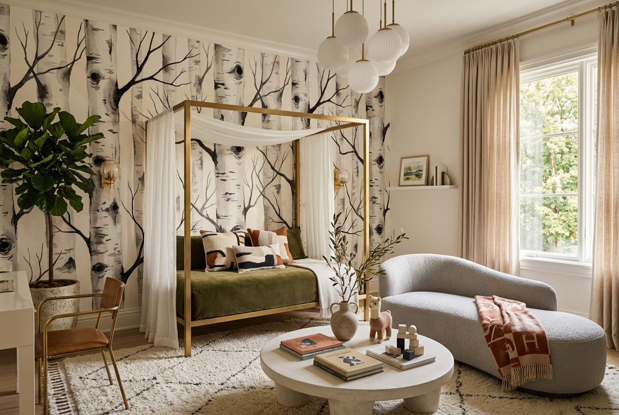 Delicate White Birch Forest Wallpaper Mural room scene