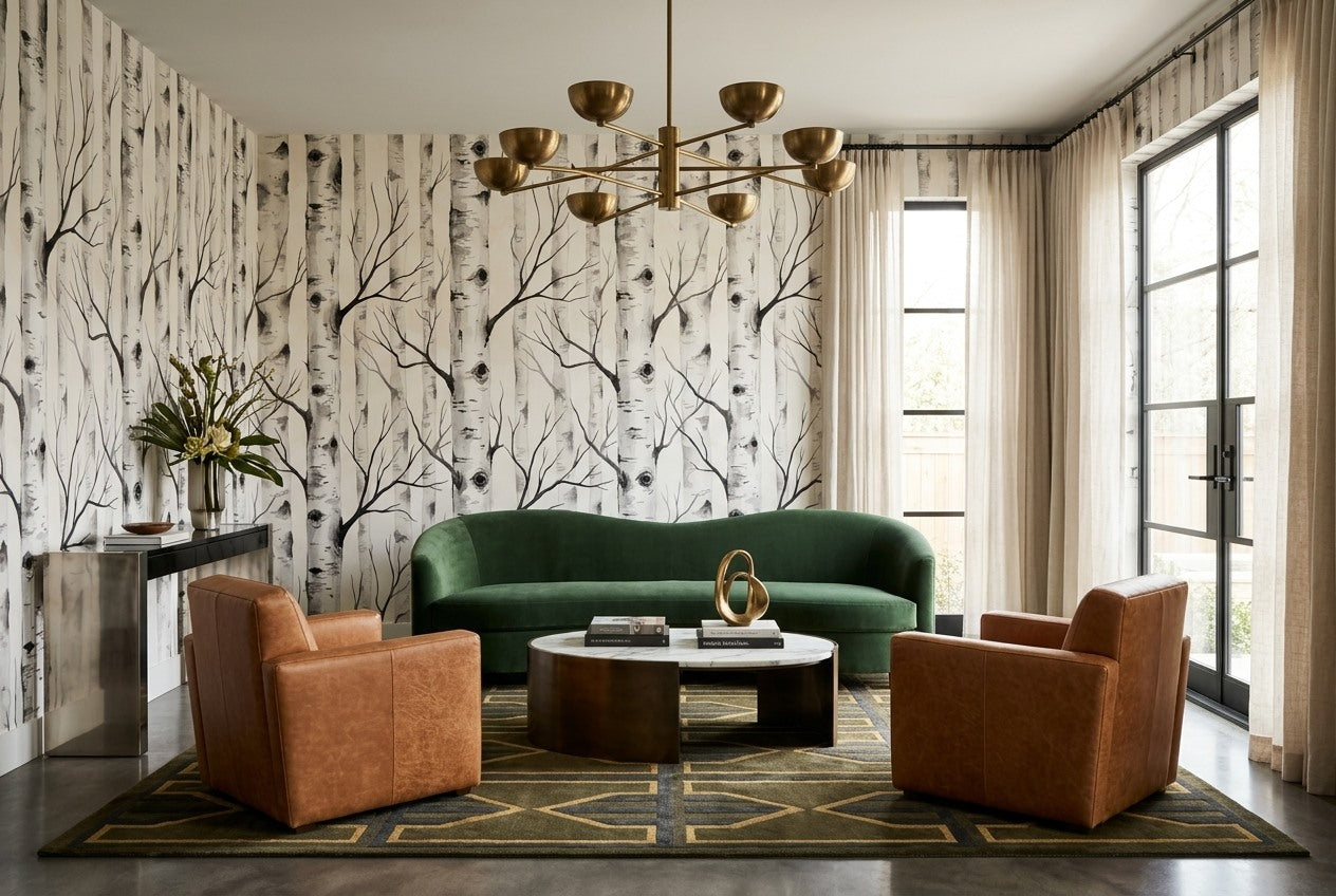 Delicate White Birch Forest Wallpaper Mural room scene