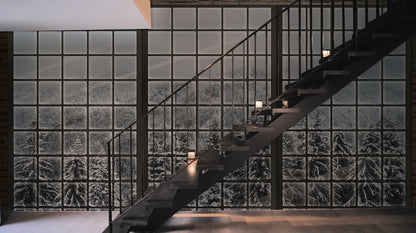 Snowy Forest Scenery on a Window Wallpaper Mural for the Foyer Decoration