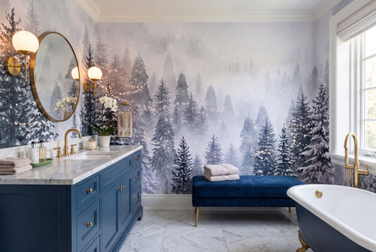 Light Blue Winter Forest Wallpaper Mural
