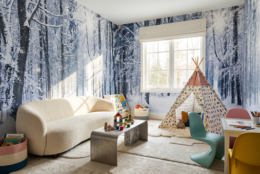 Silver Blue Winter Forest Wallpaper Mural interior scene
